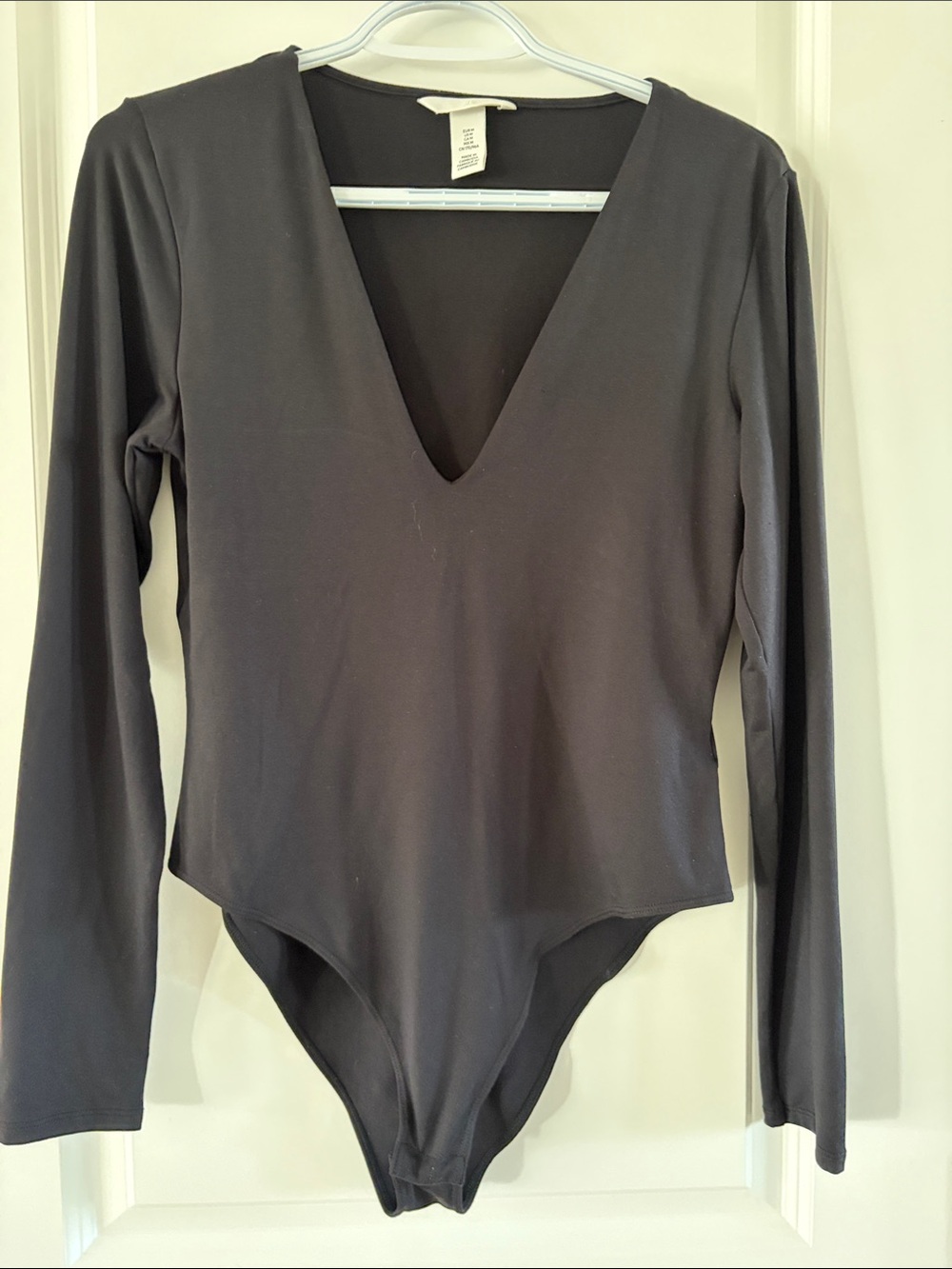 H&M Black Long-Sleeve Deep V Bodysuit